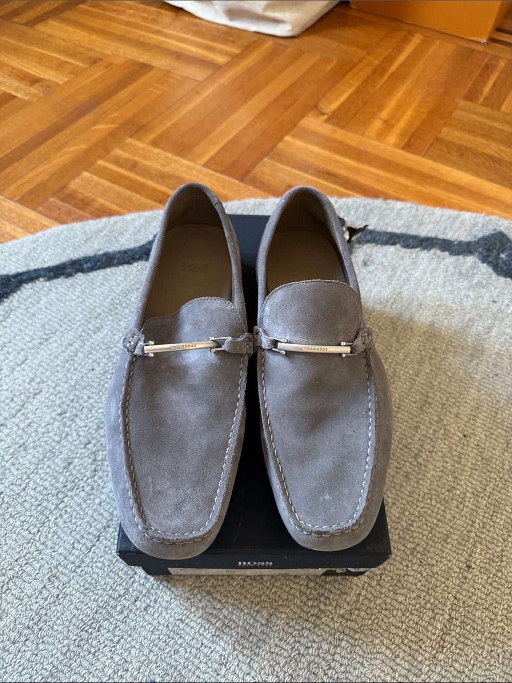 Boss Gray Suede Bit Moccasin Loafers